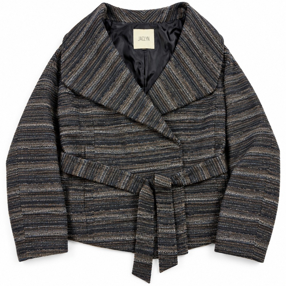 Jack Belted Wrap Jacket Striped Wool Blend Shawl Collar Minimalist Women S - Picture 1 of 11